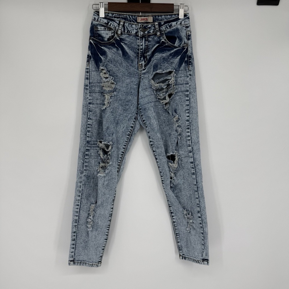 Judy Blue Womens Size‎ 3 Acid Wash Mid Rise Distressed Skinny Jeans Grunge VTG